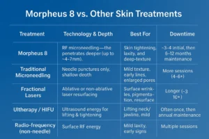 How Often Can I have Morpheus 8? 2 Table to show benefits of Morpheus 8 Salford Quays compared to other skin treatments